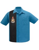  Kortærmet skjorte: bowling shirt - Steady Clothing - Route 66 Pin-Up, blue